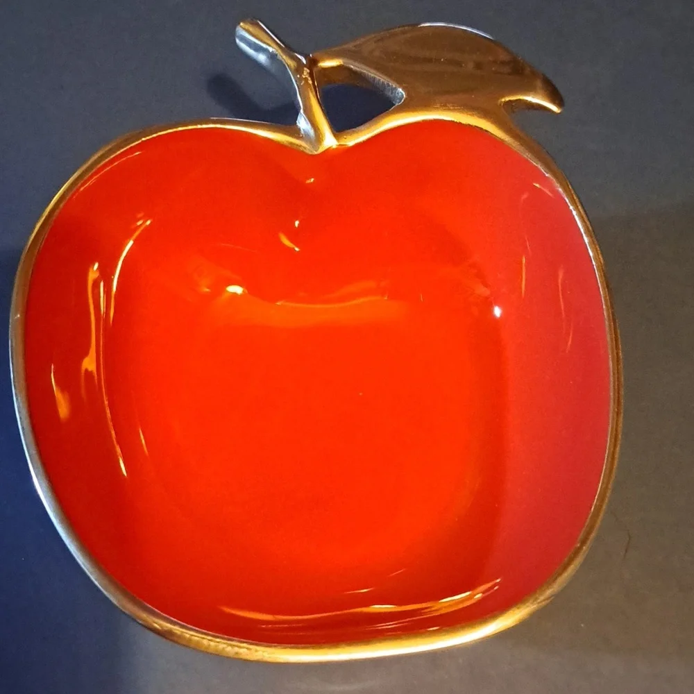 Lunares Home Red Apple Trinket Bowl silver alloy and enamel - Picture 1 of 8